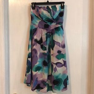 The Limited Purple & Teal Floral Strapless Dress